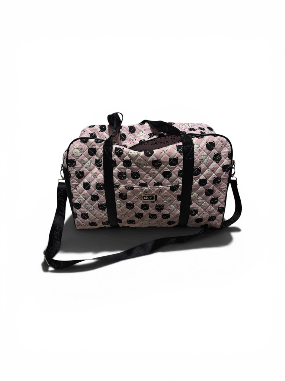 Betsey Johnson Pink Quilted Cat-Print Travel Duffel - Picture 2 of 4